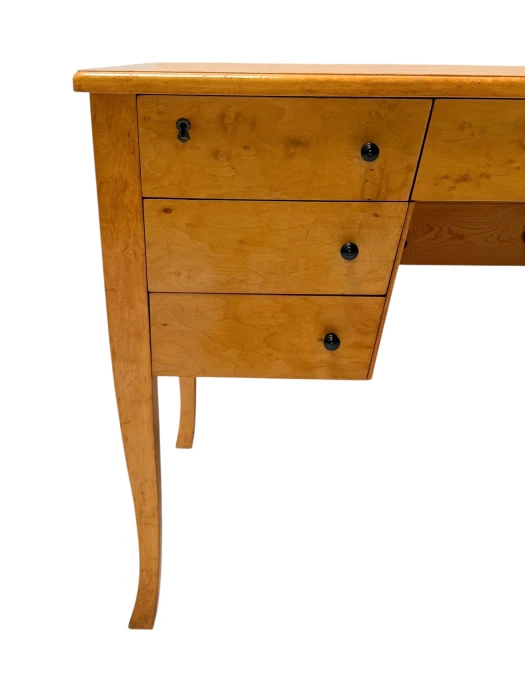 Art Deco Desk in Birdseye Maple, Swedish Design, 1940s, 7 Drawers